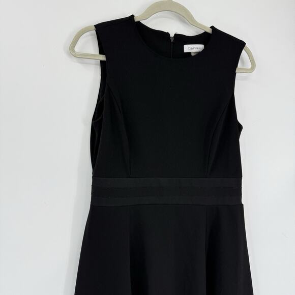 Calvin Klein Black Fit Flare Dress Sleeveless Mesh Hem Size 10 Business Party - Picture 3 of 13